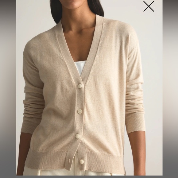 Quince NWT Lightweight Cotton Cashmere Blend Cream Button Cardigan, size M - Picture 2 of 12